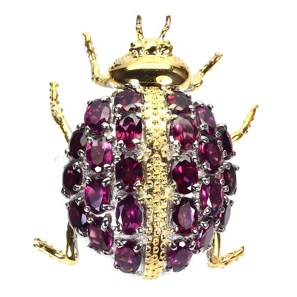 Rhodolite Garnet Sterling Silver Beetle LARGE Brooch